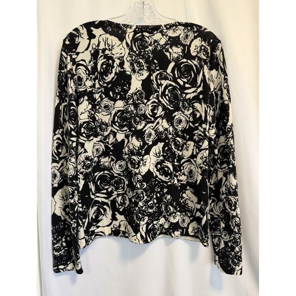 Lord & Taylor | Womens 100% Merino Wool Cardigan Sweater Button Black Rose- L - Picture 4 of 5